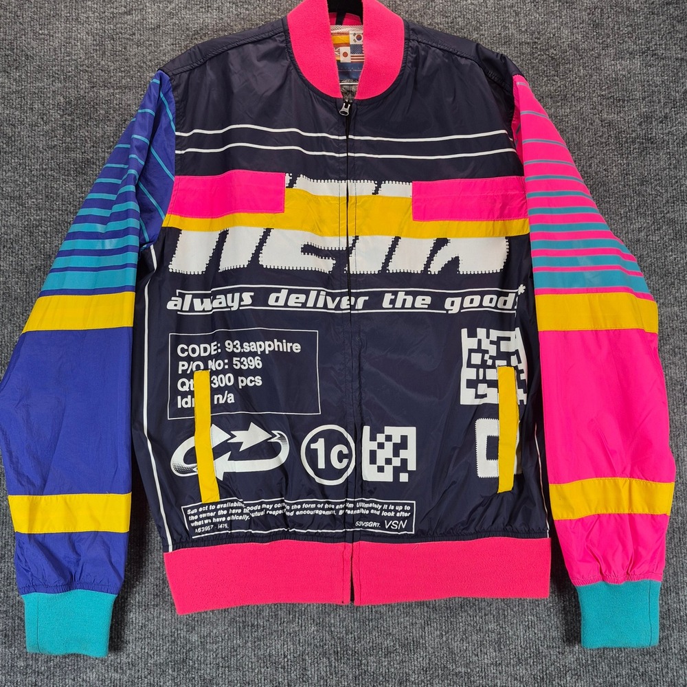 Smoke Rise Bomber Jacket Colorblock Graphic Large Navy Pink Mens
